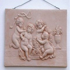 pannello in rilievo, disegno su terracotta