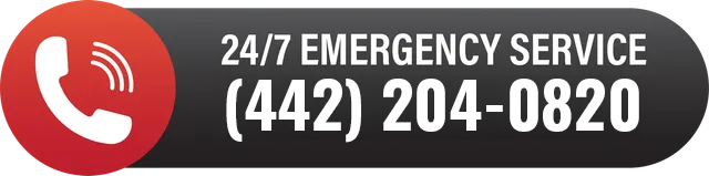 Red phone icon with a black background with 24/7 Emergency Service, and phone number (442) 204-0820.