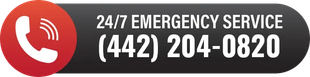Red phone icon with a black background with 24/7 Emergency Service, and phone number (442) 204-0820.