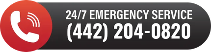 Red phone icon with a black background with 24/7 Emergency Service, and phone number (442) 204-0820.