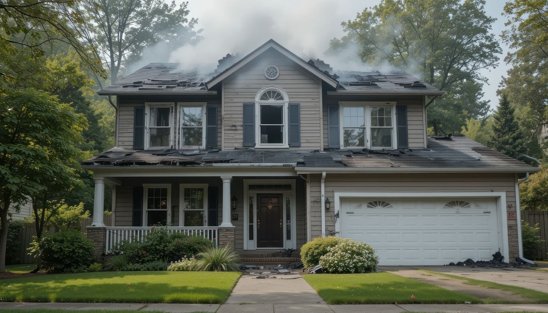 Interior of a room destroyed by fire; charred walls, broken debris, and window frames visible. Interior of a room destroyed by fire; charred walls, broken debris, and window frames visible.
