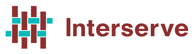 A red and blue logo for interserve on a white background
