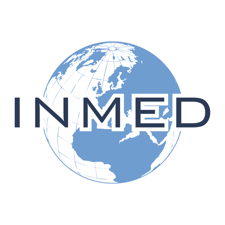A blue globe with the word inmed on it