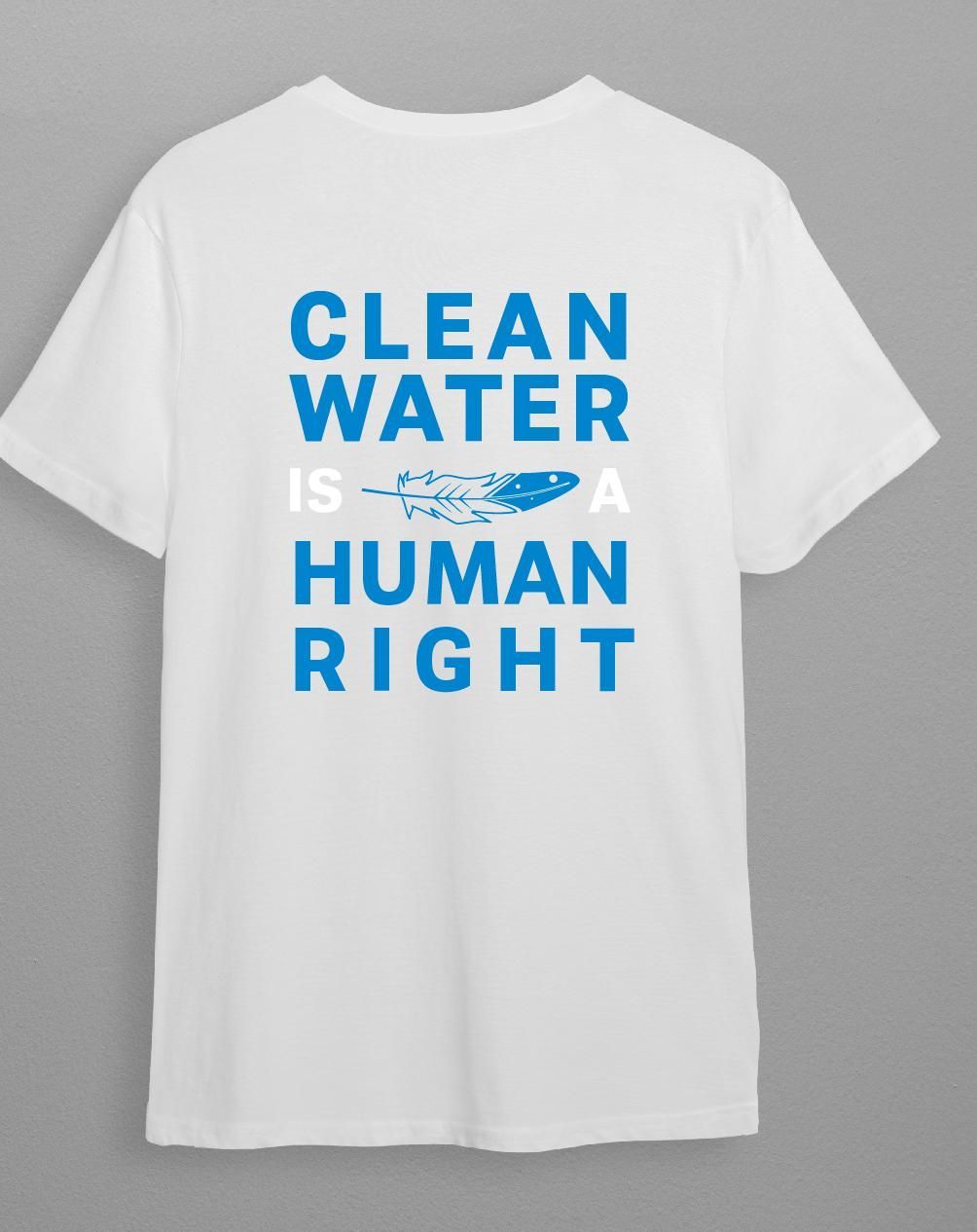Promotional white t-shirt promoting Clean Water For All