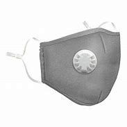 A gray face mask with a valve on it on a white background.