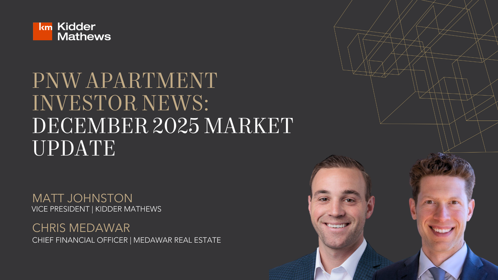 PNW Apartment Investment News: December 2025 market update with two presenters on dark background