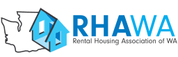 RHAWA logo with blue house icon and outline of Washington state, text: Rental Housing Association of WA