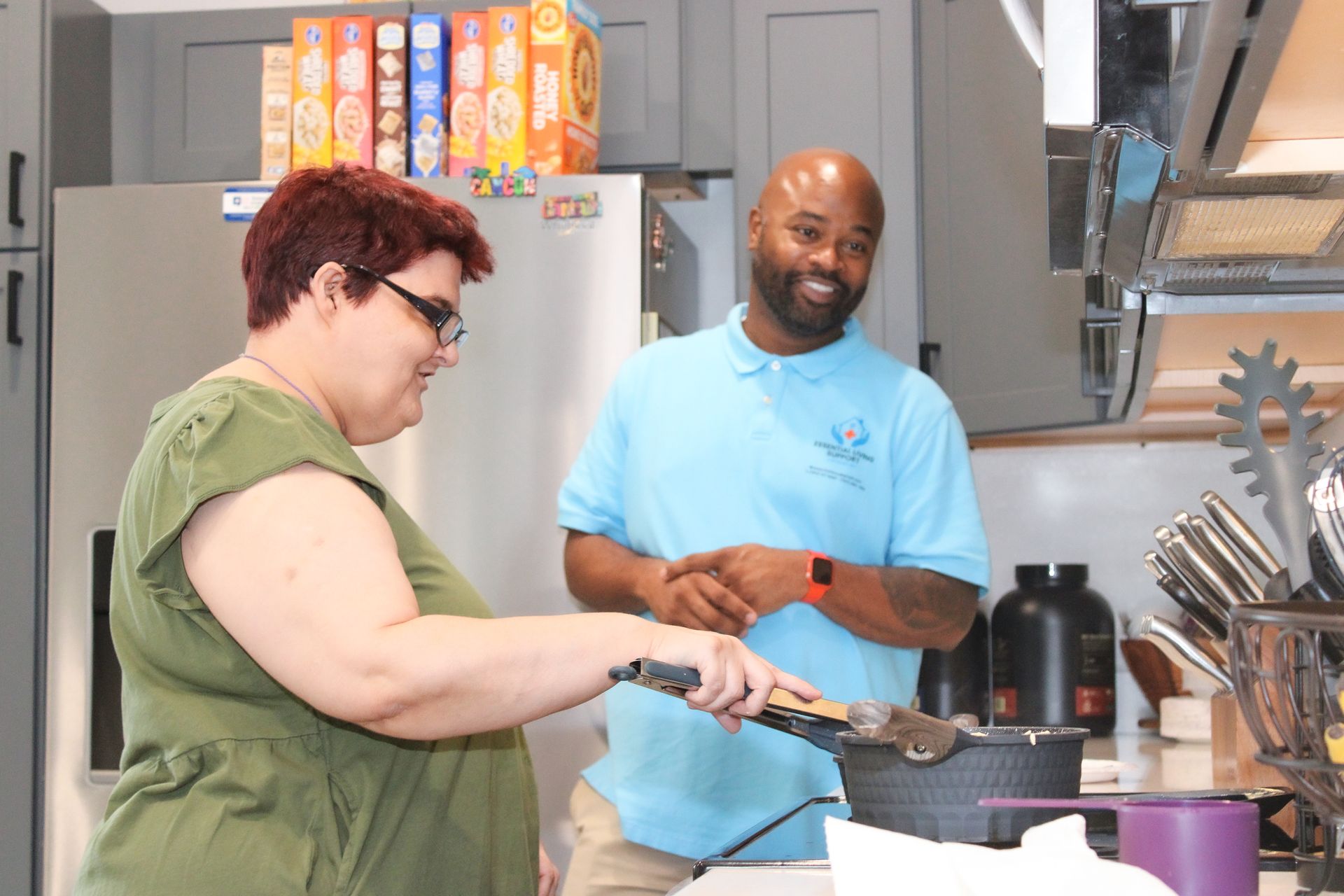 Person-centered cooking support in a Cheyenne I/DD community home with Essential Living Support, LLC.