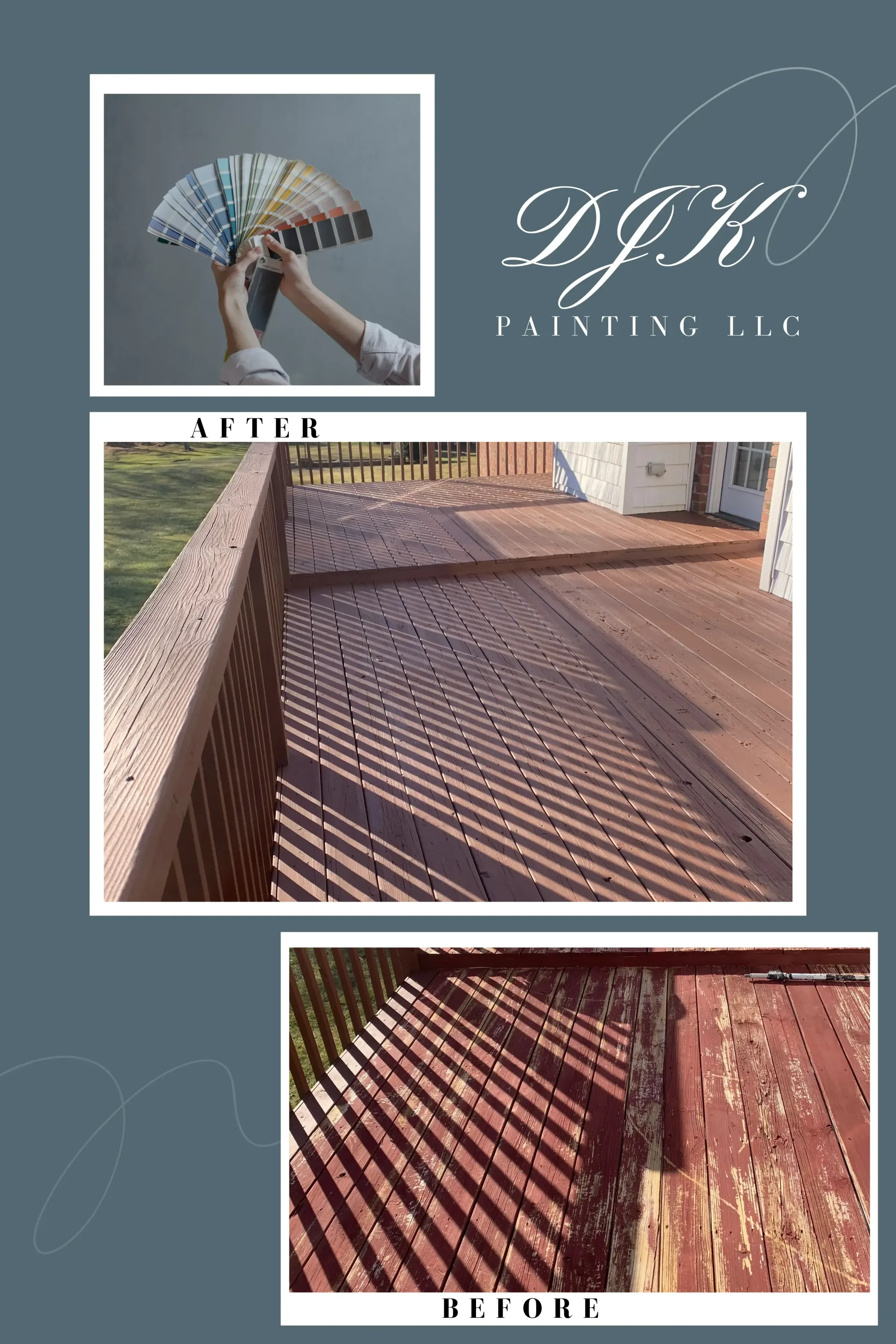 A before and after picture of a staircase being painted.