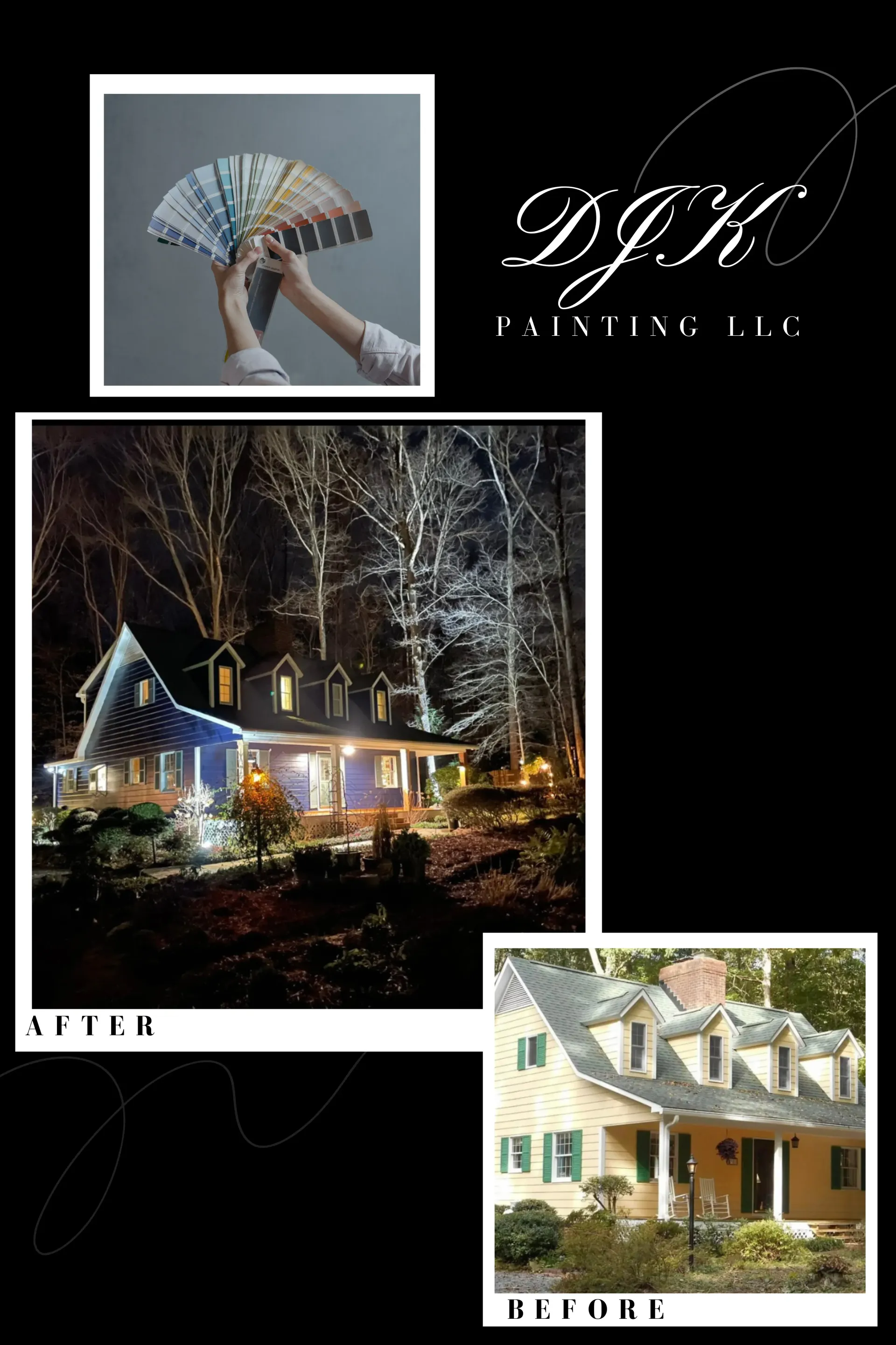 A before and after picture of a house being painted