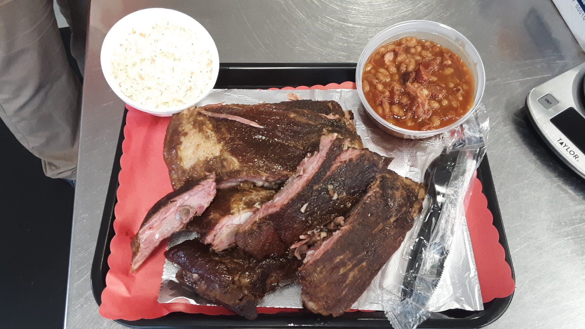 Spare Ribs, Slaw, and Meaty Baked Beans