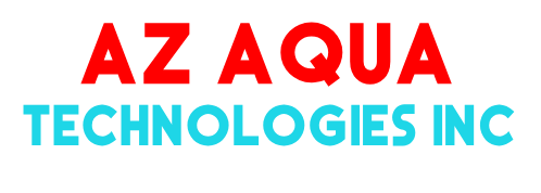 A red and blue logo for az aqua technologies inc