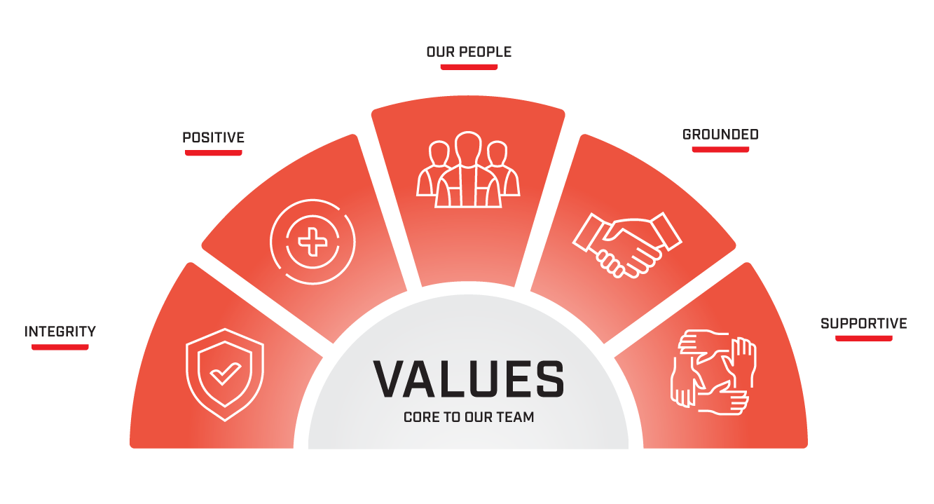 A diagram showing the values of a company.