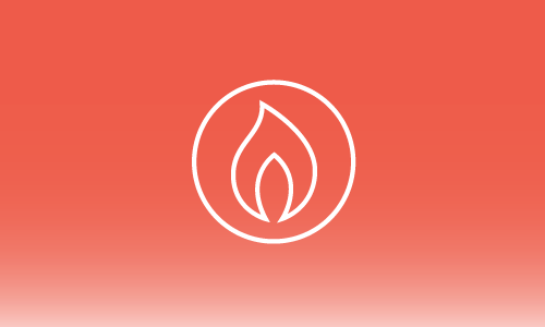 A line drawing of a boiler with steam coming out of it on a red background.