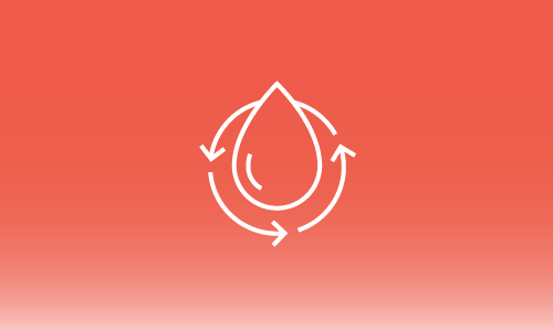 A line drawing of a boiler with steam coming out of it on a red background.