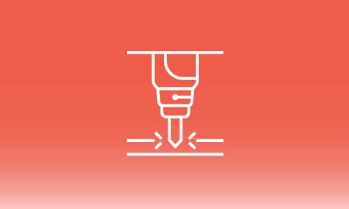 A line drawing of a boiler with steam coming out of it on a red background.