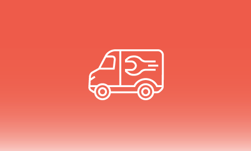 A line drawing of a boiler with steam coming out of it on a red background.