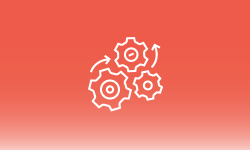 A line drawing of a boiler with steam coming out of it on a red background.