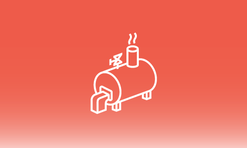 A white gear with a circle in the middle on a red background.