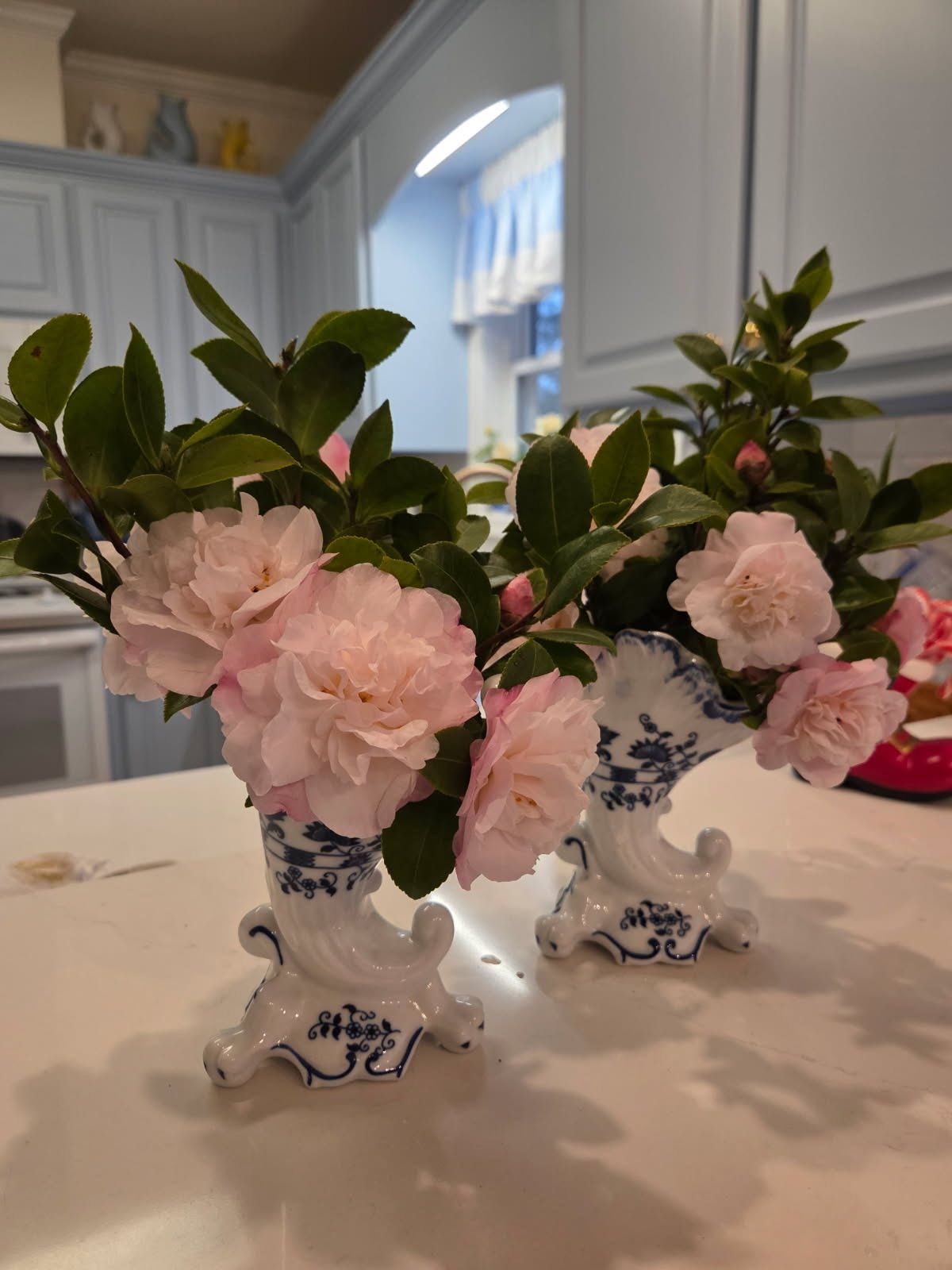Garden bed with gray-green plants, black mulch, stepping stones, and a curved pathway.