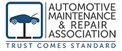 Logo for the Automotive Maintenance & Repair Association featuring a car on a lift with the text 