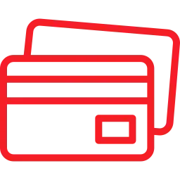 A red line-art icon of two overlapping credit cards.