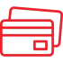 A red line-art icon of two overlapping credit cards.