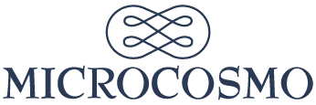 a logo for microcosmo with an infinity symbol on a white background .