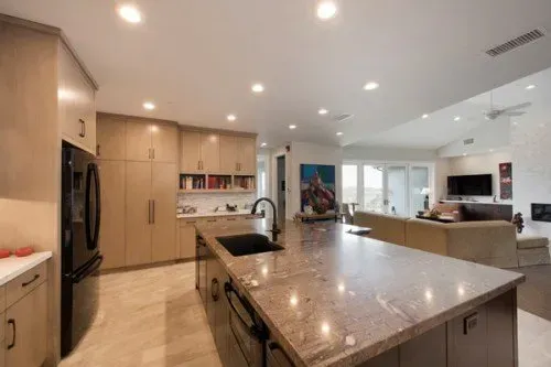 Bright Lights Reflecting On The Countertop — Custom Builders And Design — Yorba Linda, CA