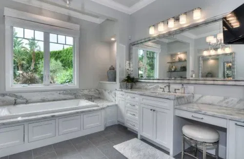 White Cabinetry In The Bathroom — Custom Builders And Design — Yorba Linda, CA