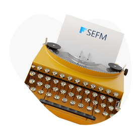 a typewriter with SEFM logo on it