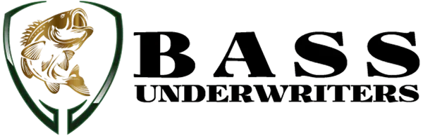 Logo of Bass Underwriters. A bass fish inside a shield, with the name.