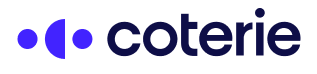 Logo for Coterie, featuring a blue semi-circle and dot, and the word 