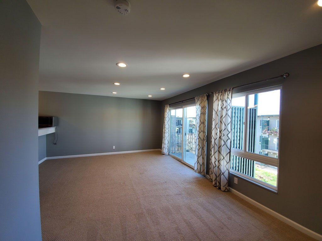 930 Peninsula San Mateo, Studio apartment, living area looking out to balcony