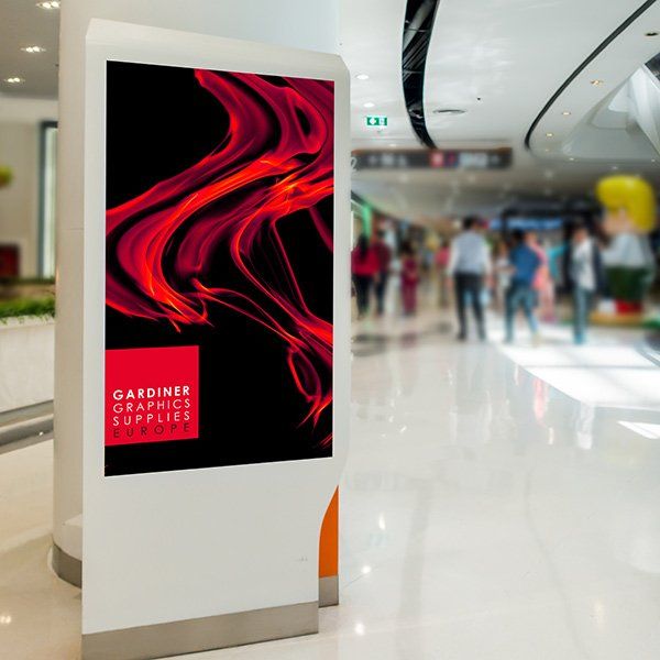 Image shows - Pressure Sensitive Satin Matt cold lamination roller banner for exhibition environments