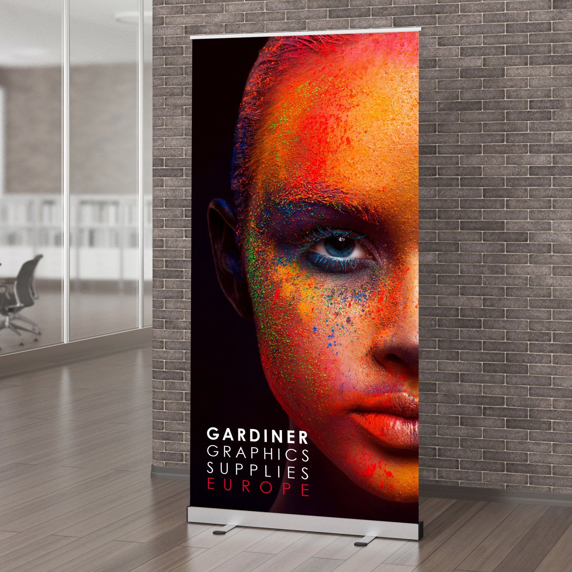 Image shows - Print On hybrid roller exhibition banner