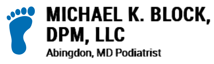 Logo for Michael K. Block, DPM, LLC, an Abingdon, MD podiatrist, featuring a blue footprint icon.