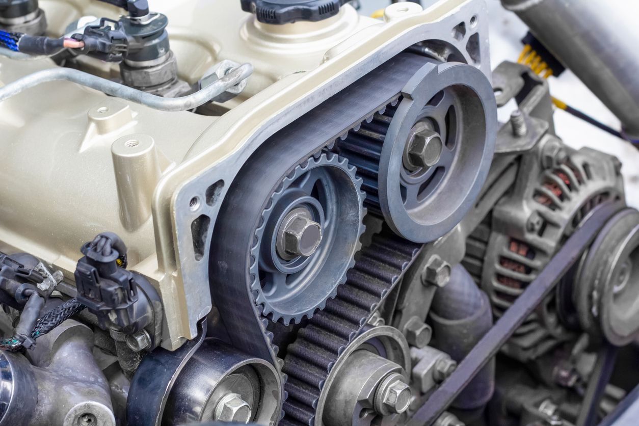 A close up of a car engine with a belt on it | Action Automotive Service