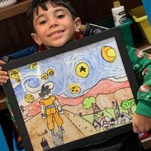 Art class drawing boy age 6