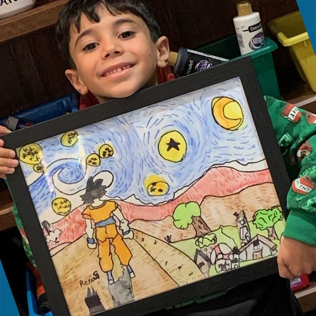 Art class drawing boy age 6