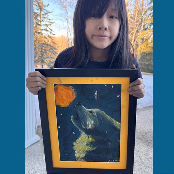 girl with wolf drawing