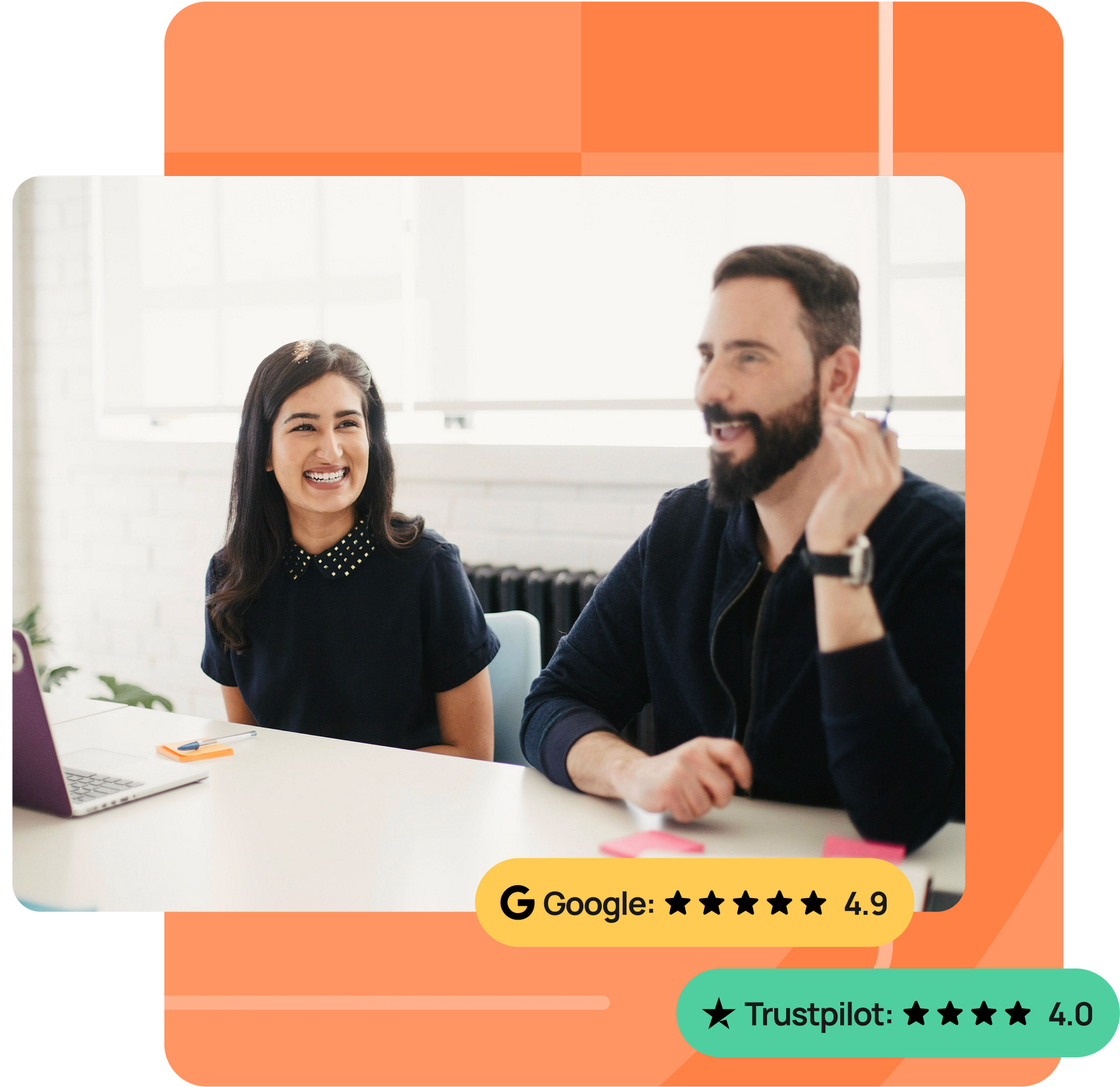 A group of people are sitting on a couch and a man is giving a presentation.