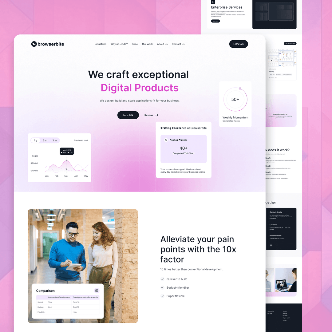 A landing page for a company called we craft exceptional digital products