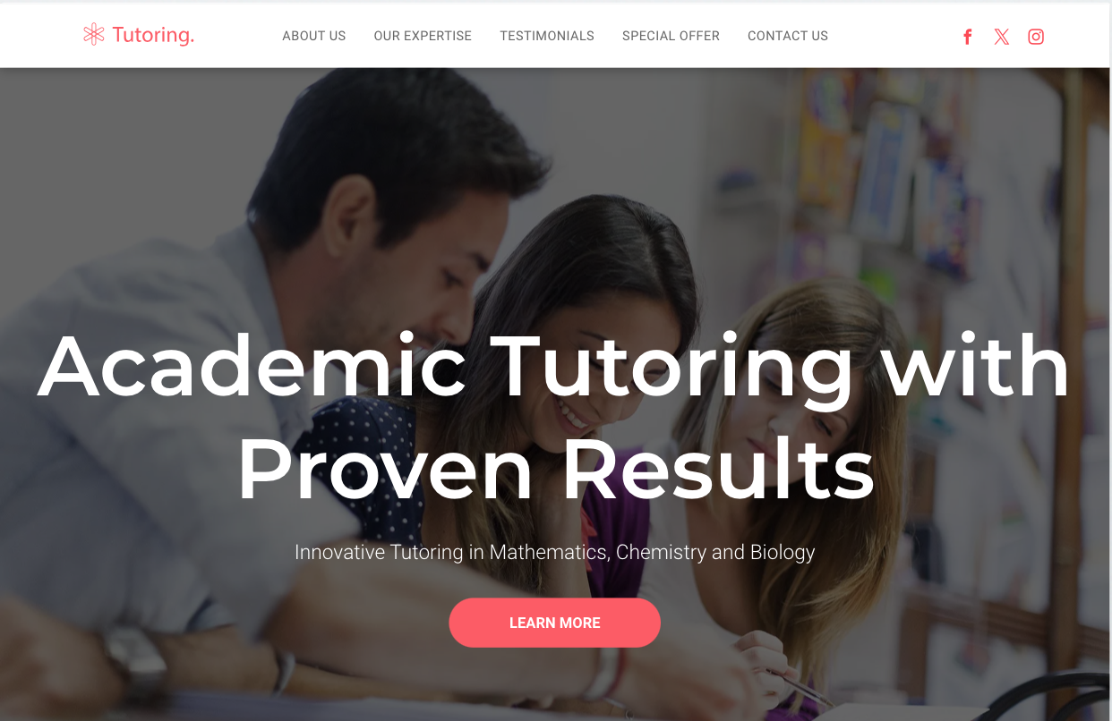 A screenshot of a website that says academic tutoring with proven results