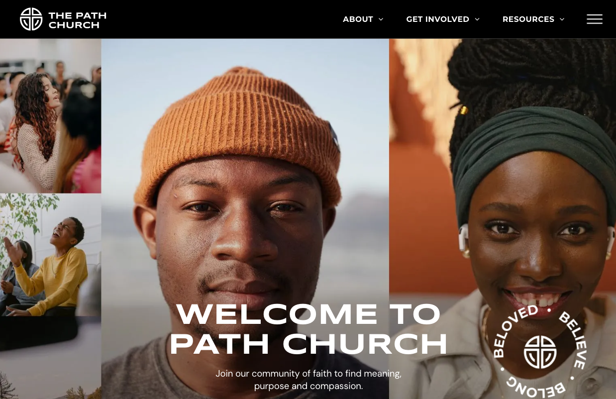 A collage of people 's faces on a website that says welcome to path church
