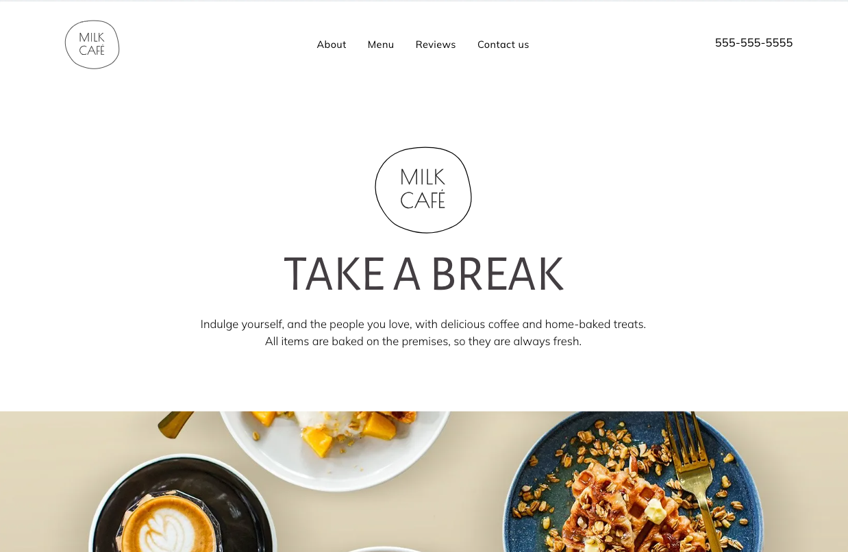 A screenshot of a website for a restaurant called milk cat.