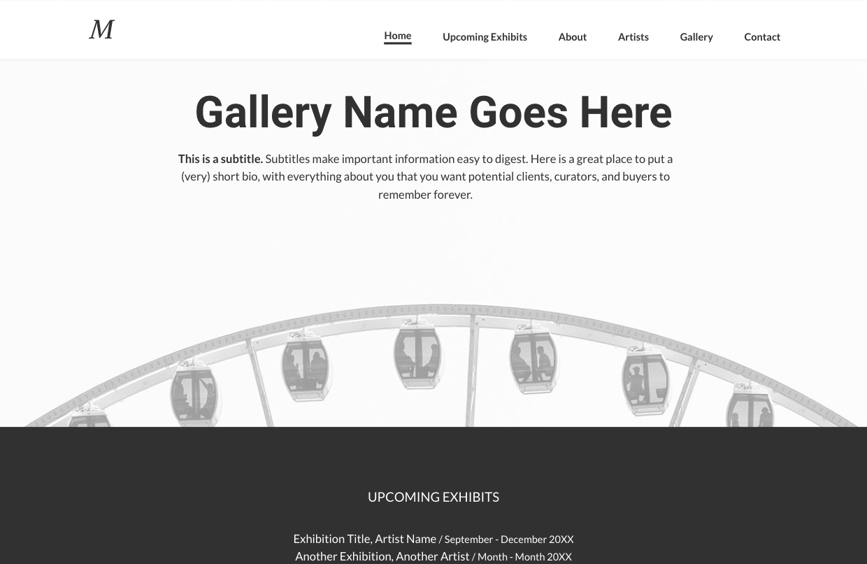 A ferris wheel is on a website with a gallery name going here.