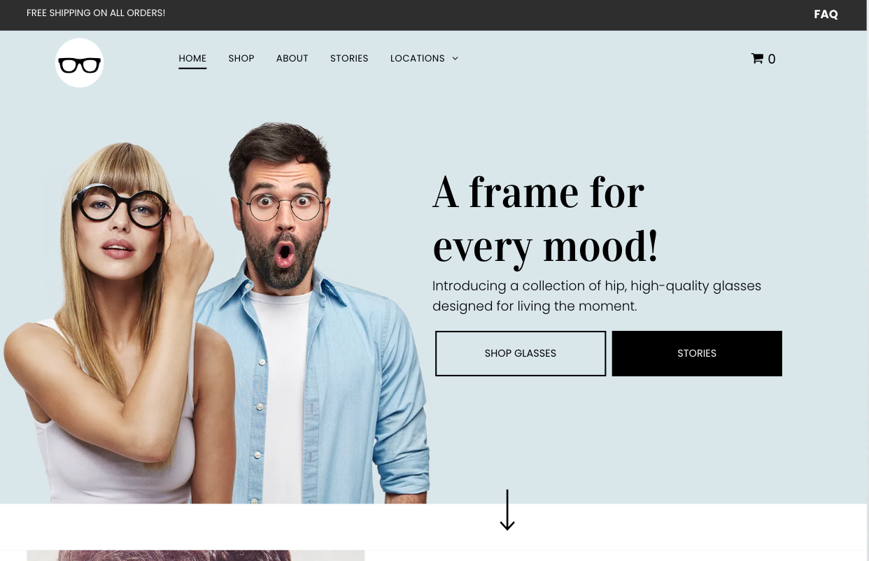 A man and a woman wearing glasses are standing next to each other on a website.