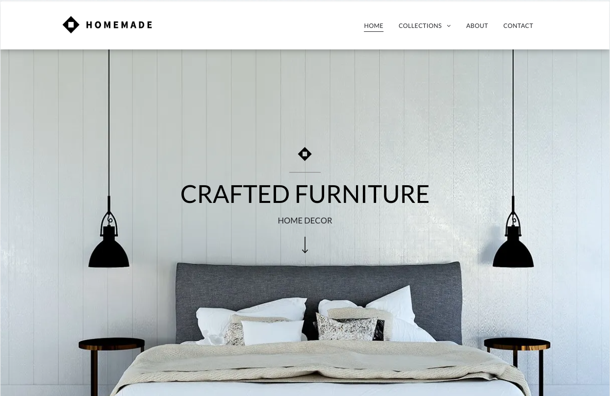 A bedroom with a bed and a sign that says crafted furniture