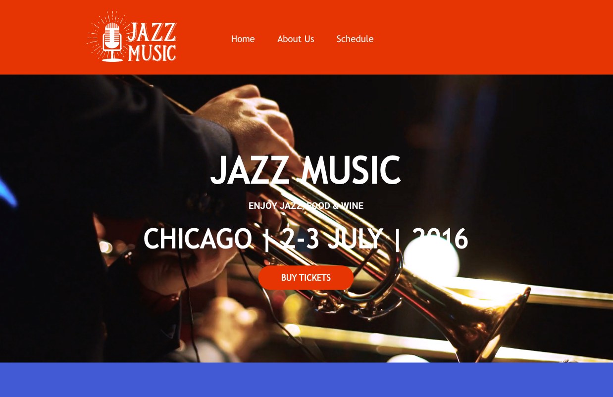 A man is playing a trumpet on a jazz music website.